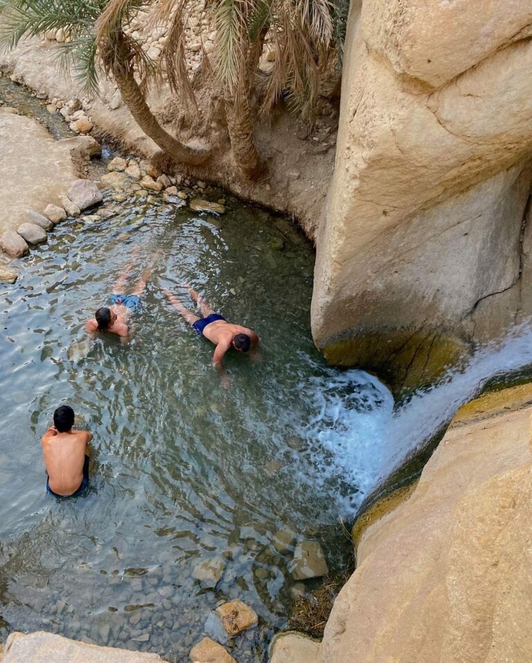 Visite de l'oasis de Chebika sud tunisien avec un plouf sous la cascade.